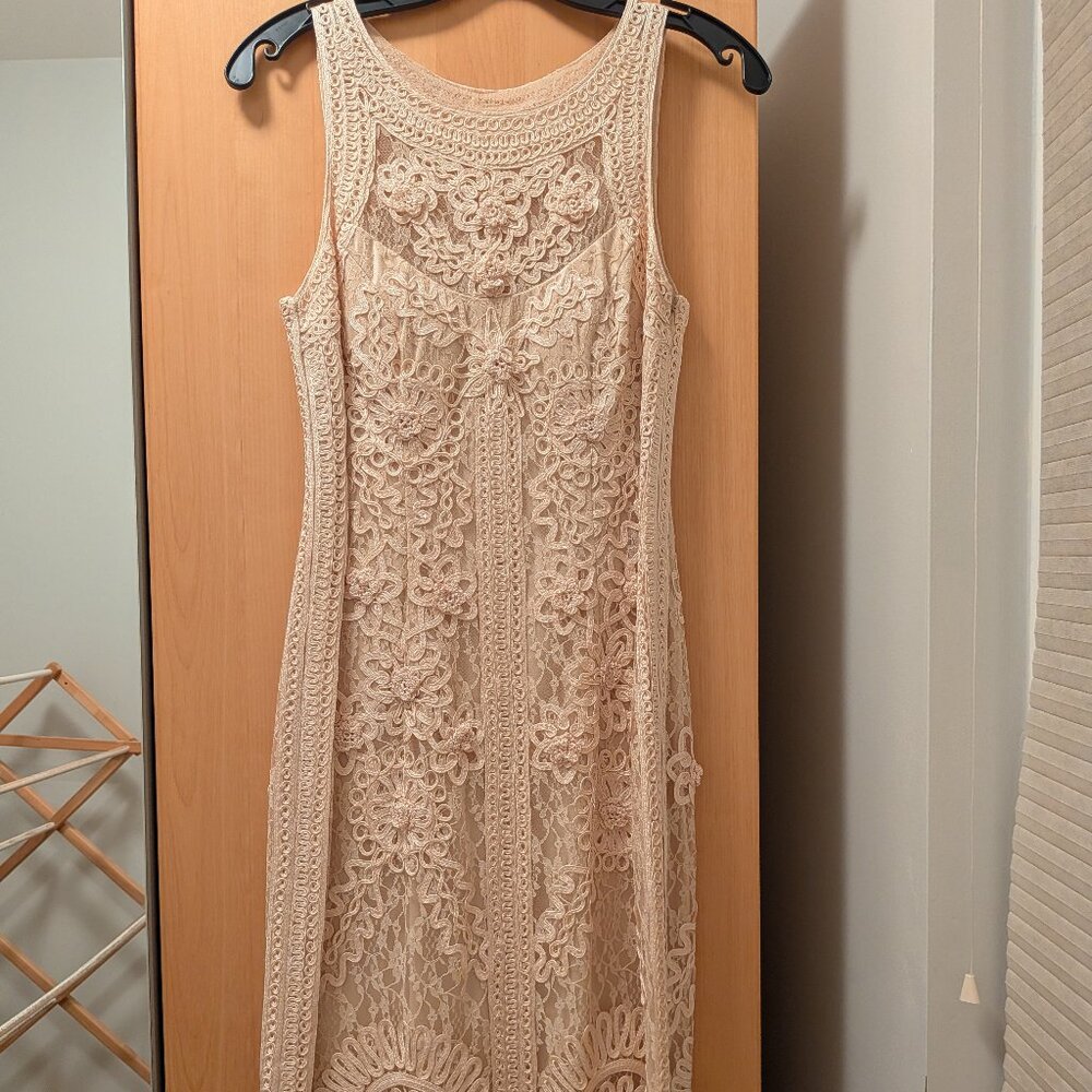 Sue Wong Nocturne Ivory Floral Lace and Embroidered Sheath Dress